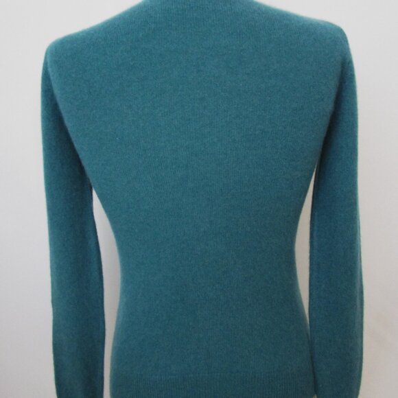 Fuzzy CASHMERE Pullover Knit Sweater Crew Cuddly Dark Teal Blue - Picture 5 of 10